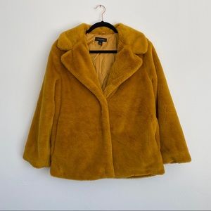 Halogen | Super Soft Faux Fur Mustard Crop Coat